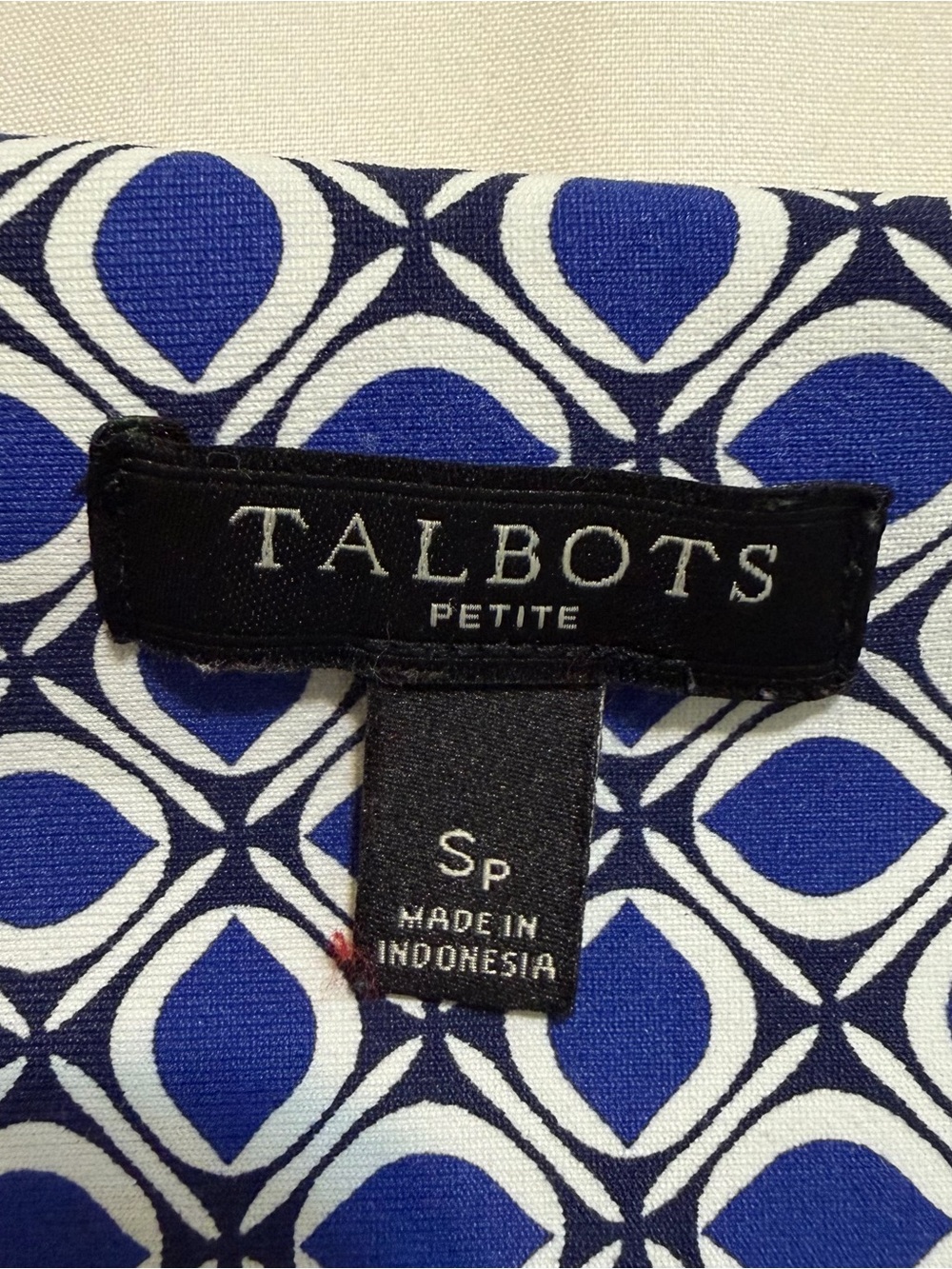 Talbots Navy & White Geometric Long Sleeve Wrap-Style Dress - Picture 3 of 11